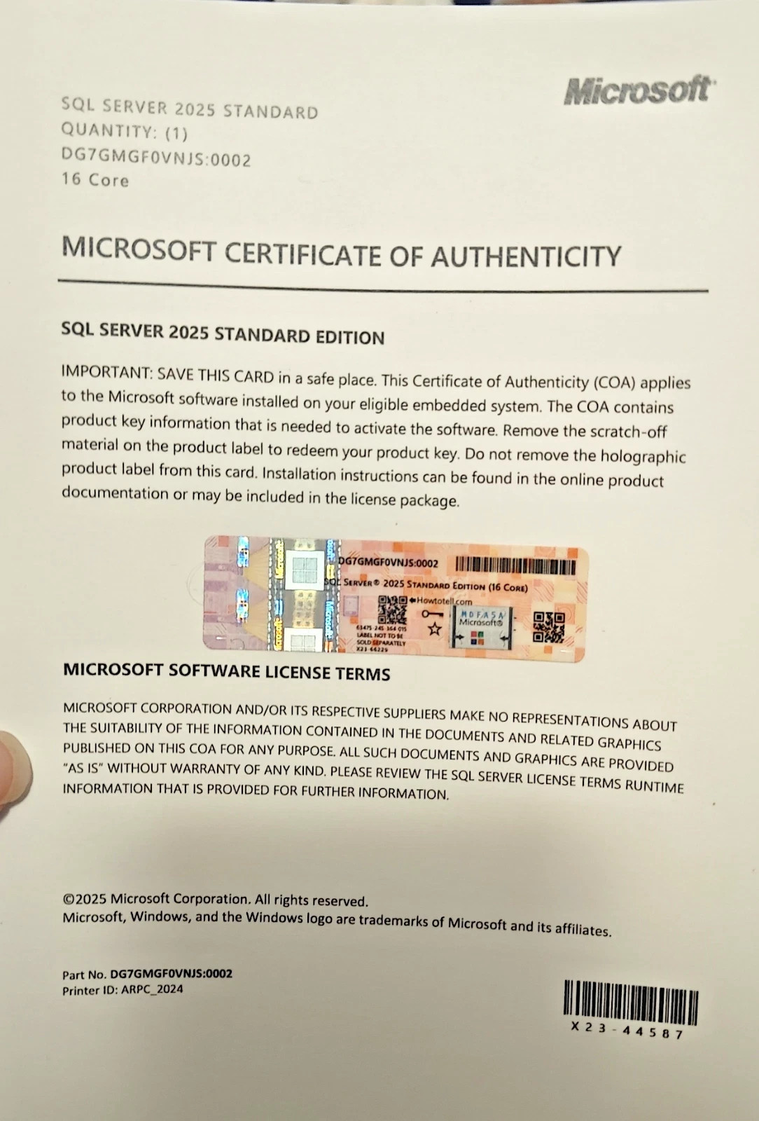 SQL Server 2025 Standard Edition, USB Install, Retail License - 16 Core