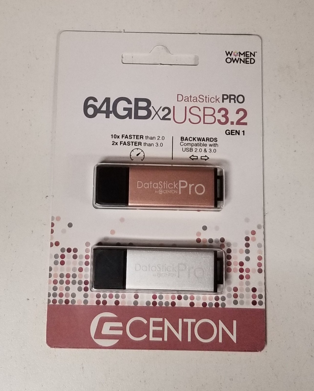 Centon USB 3.0 Flash Drives, 64GB, Silver/RSG, Pack Of 2 Flash Drives Centon USB 3.0 Flash Drives, 64GB, Silver/RSG, Pack Of 2 Flash Drives