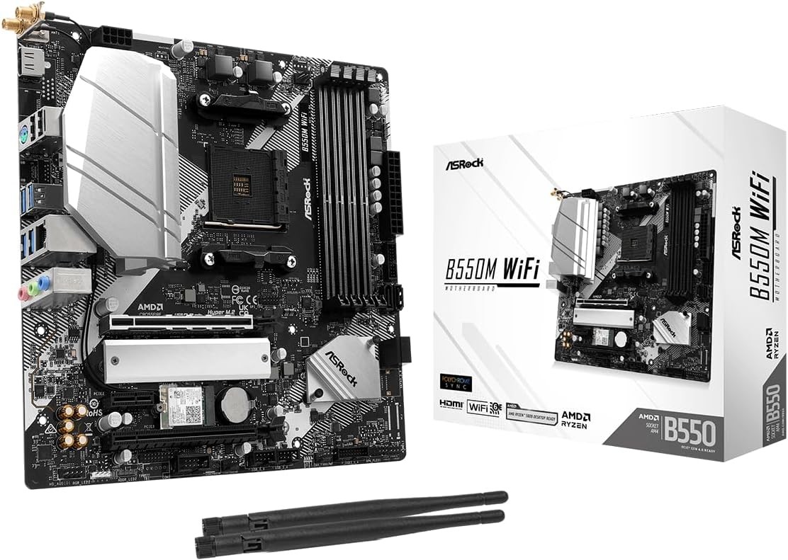 ASRock B550M WiFi Micro-ATX Motherboard, AMD Ryzen 3000-5000 Series Socket AM... ASRock B550M WiFi Micro-ATX Motherboard, AMD Ryzen 3000-5000 Series Socket AM...