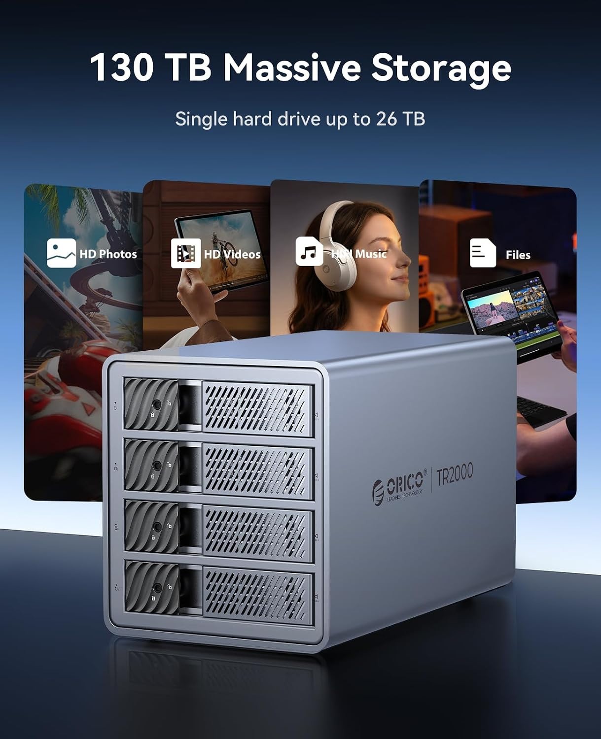 ORICO 4 Bay RAID HDD Enclosure 20Gbps USB 3.2 Gen 2x2 104TB DAS Hot Swap