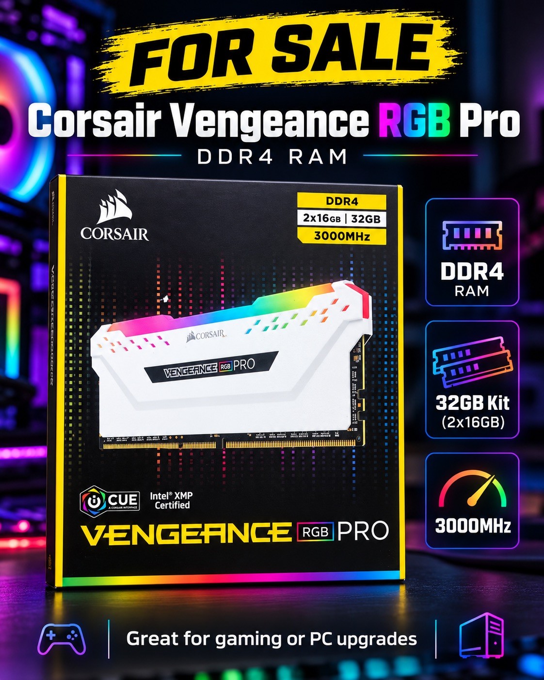Corsair Vengeance RGB PRO 32GB (2x16) DDR4 3000MHz Memory RAM 