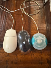 Apple Lot of 3 Vintage Wired USB Optical Standard Mice - White Black Blue picture