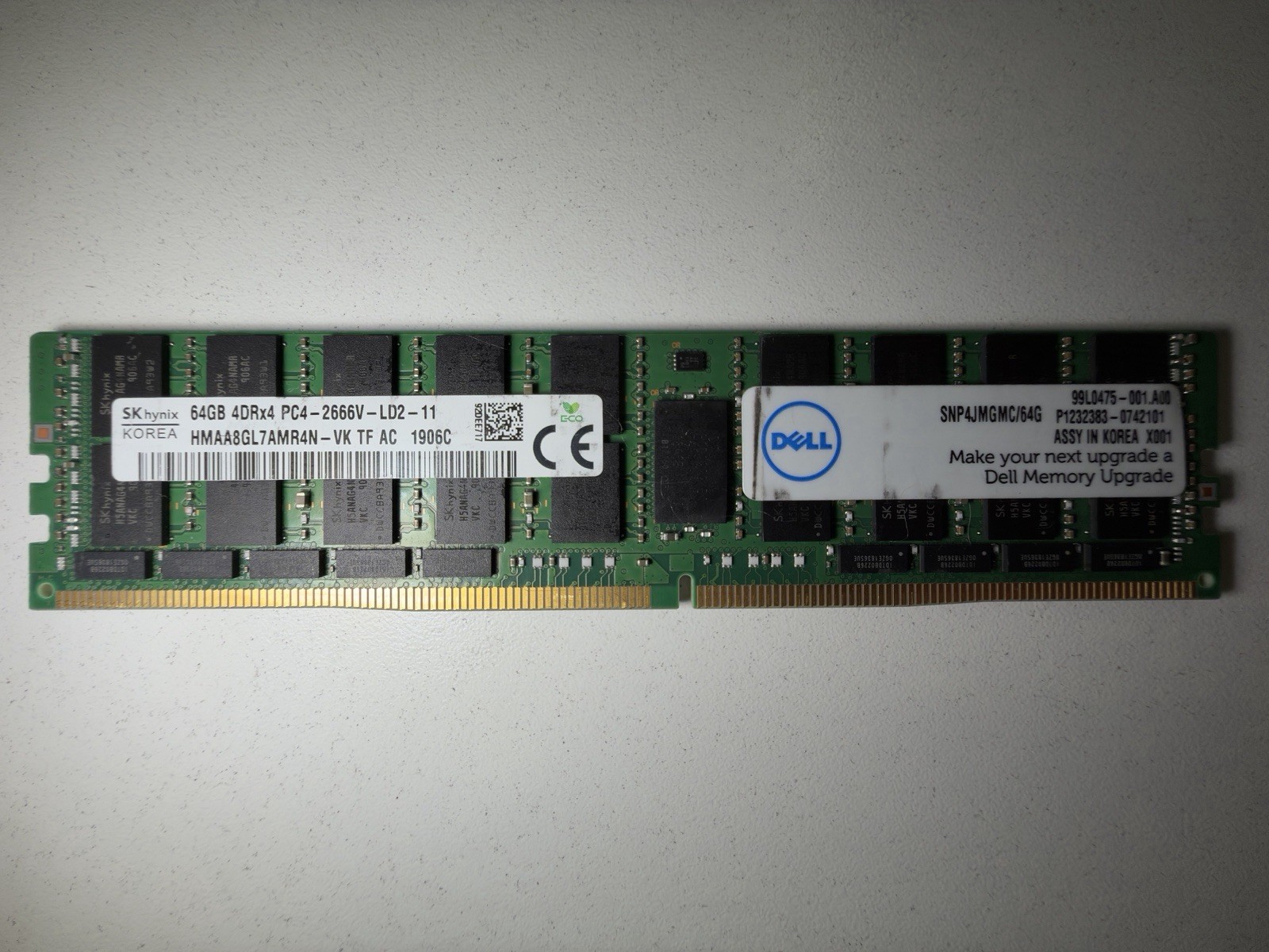 HMAA8GL7AMR4N-VK HYNIX/DELL 64GB 4DRX4 PC4-2666V MEMORY SNP2666D4L19/64G HMAA8GL7AMR4N-VK HYNIX/DELL 64GB 4DRX4 PC4-2666V MEMORY SNP2666D4L19/64G