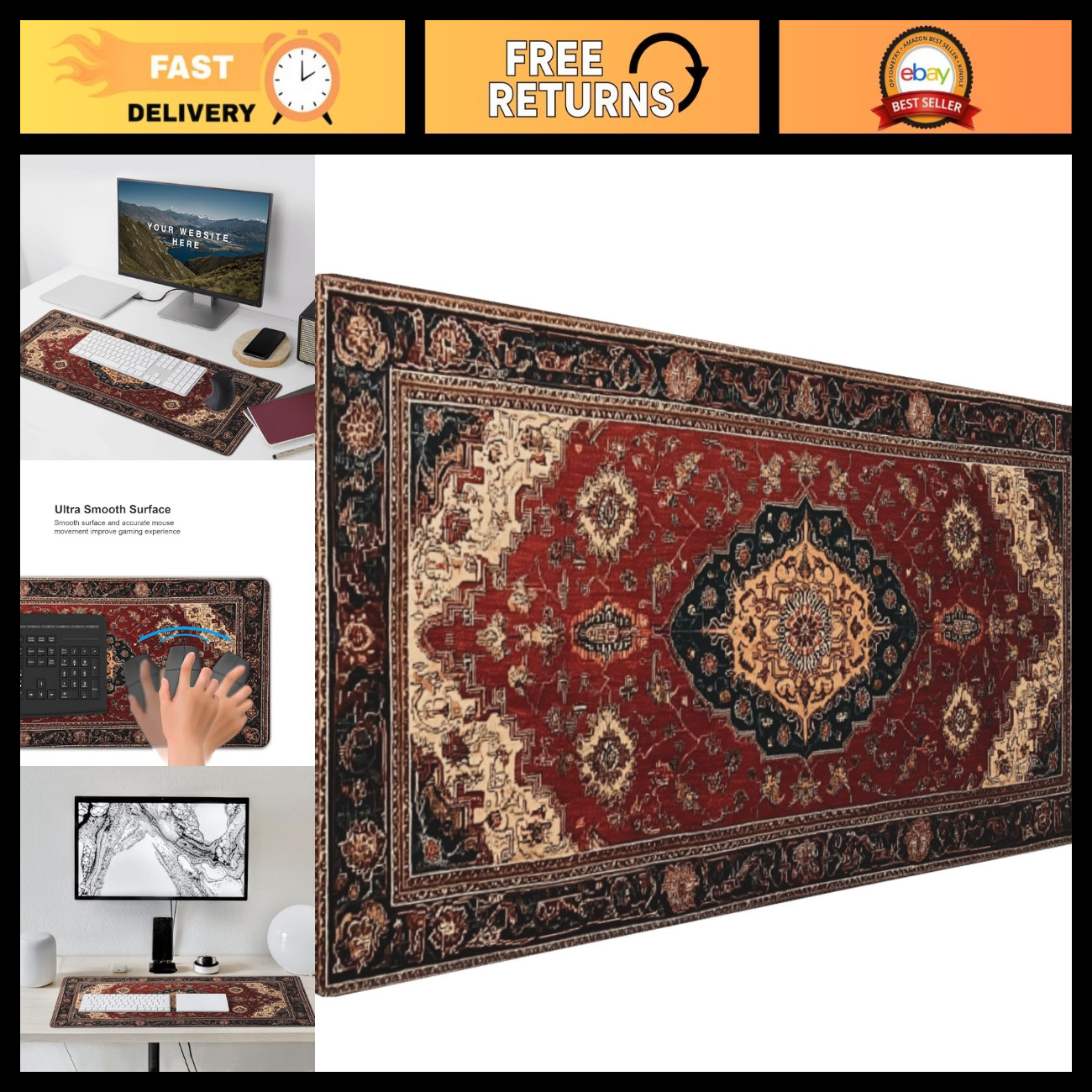 Large Vintage Persian Rug Mouse Pad 35.4\