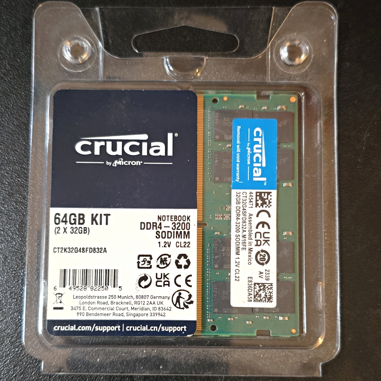 Crucial 64GB (2x32GB) DDR4-3200 PC4-25600 SO-DIMM RAM CT2K32G4SFD832A