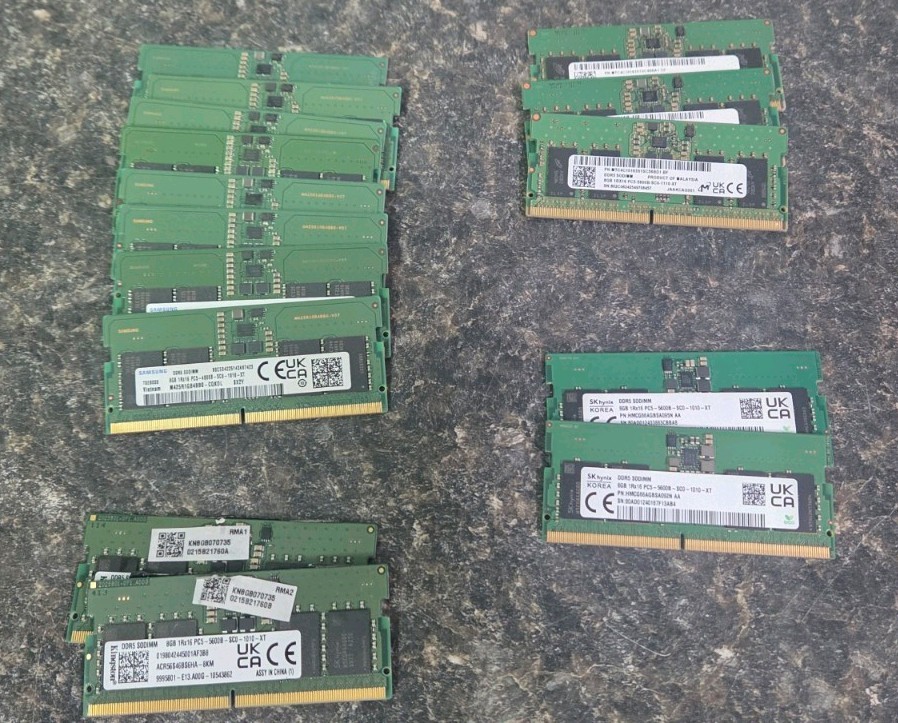 Lot of 15, Multiple Brands 8GB  DDR5 SODIMM Laptop Memory RAM 1Rx16 