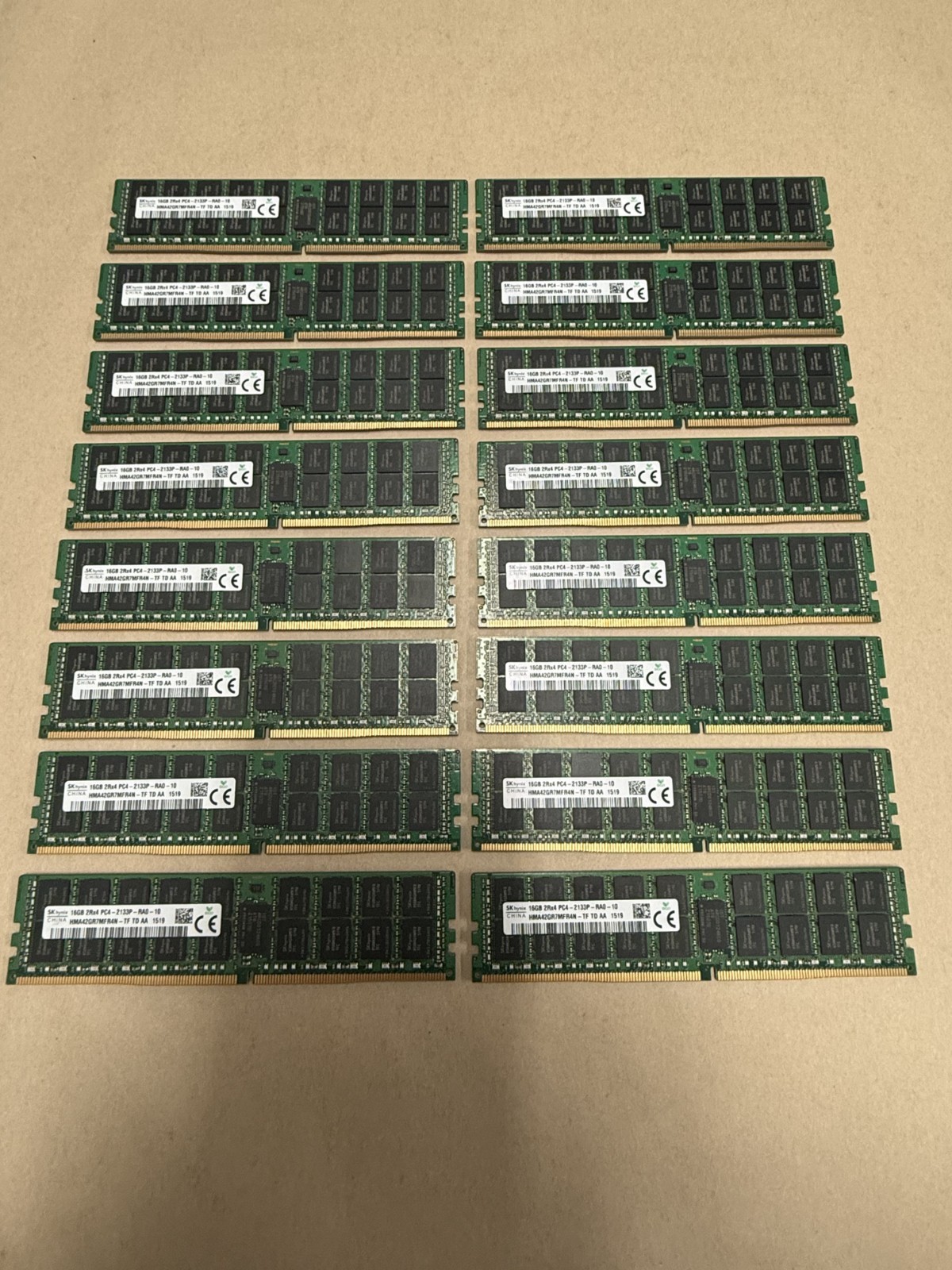 Lot of 16 SK Hynix HMA42GR7MFR4N-TF 16GB 2Rx4 PC4-2133P DDR4 ECC RAM Lot of 16 SK Hynix HMA42GR7MFR4N-TF 16GB 2Rx4 PC4-2133P DDR4 ECC RAM