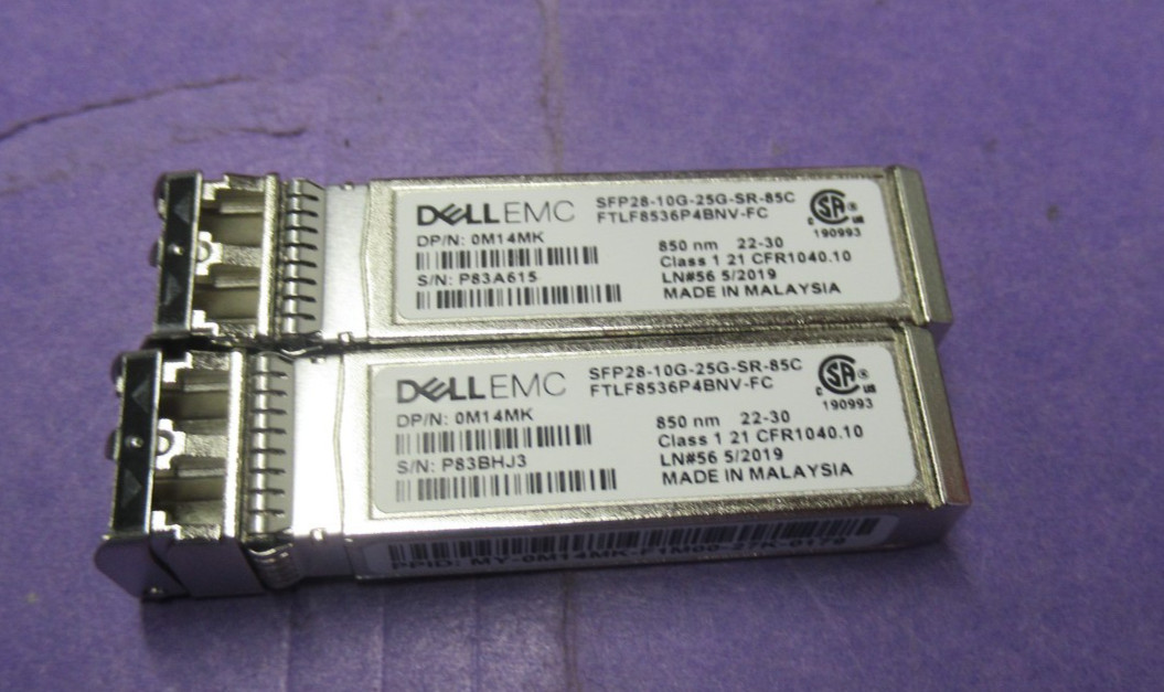 Lot of 2 Dell SFP28-10G-25G-SR-85C Transceiver Module AFBR-735ASMZ-FT2 M14MK Lot of 2 Dell SFP28-10G-25G-SR-85C Transceiver Module AFBR-735ASMZ-FT2 M14MK