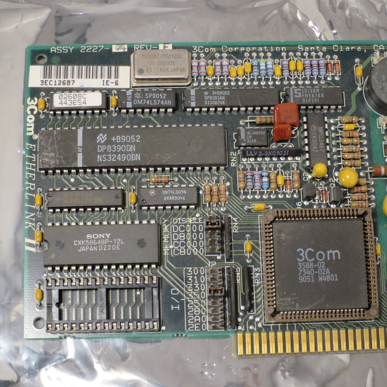 3COM 2227-04 REV E ETHERLINK II ISA Card Mainframe 1989 (Untested)