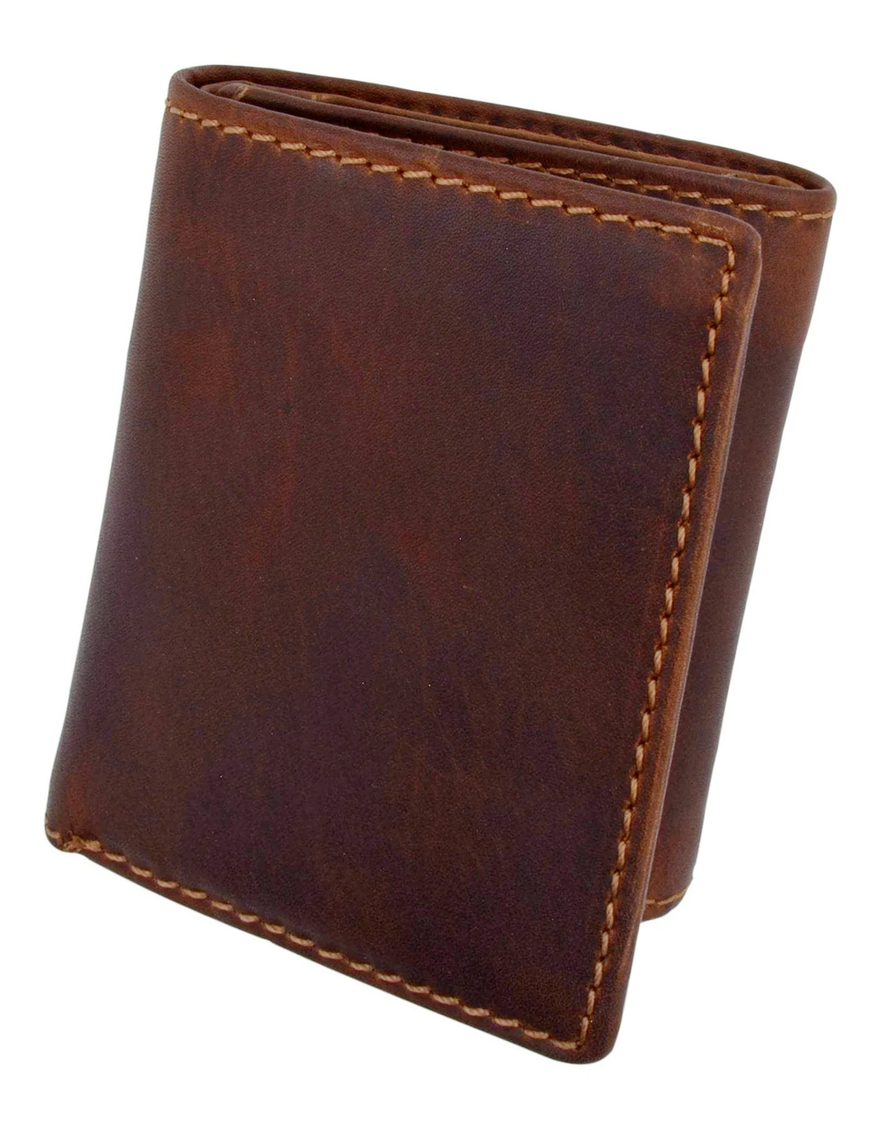 RFID Blocking Brown Vintage Leather Men\'s Trifold Center Flap Wallet