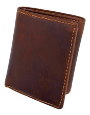 RFID Blocking Brown Vintage Leather Men's Trifold Center Flap Wallet picture