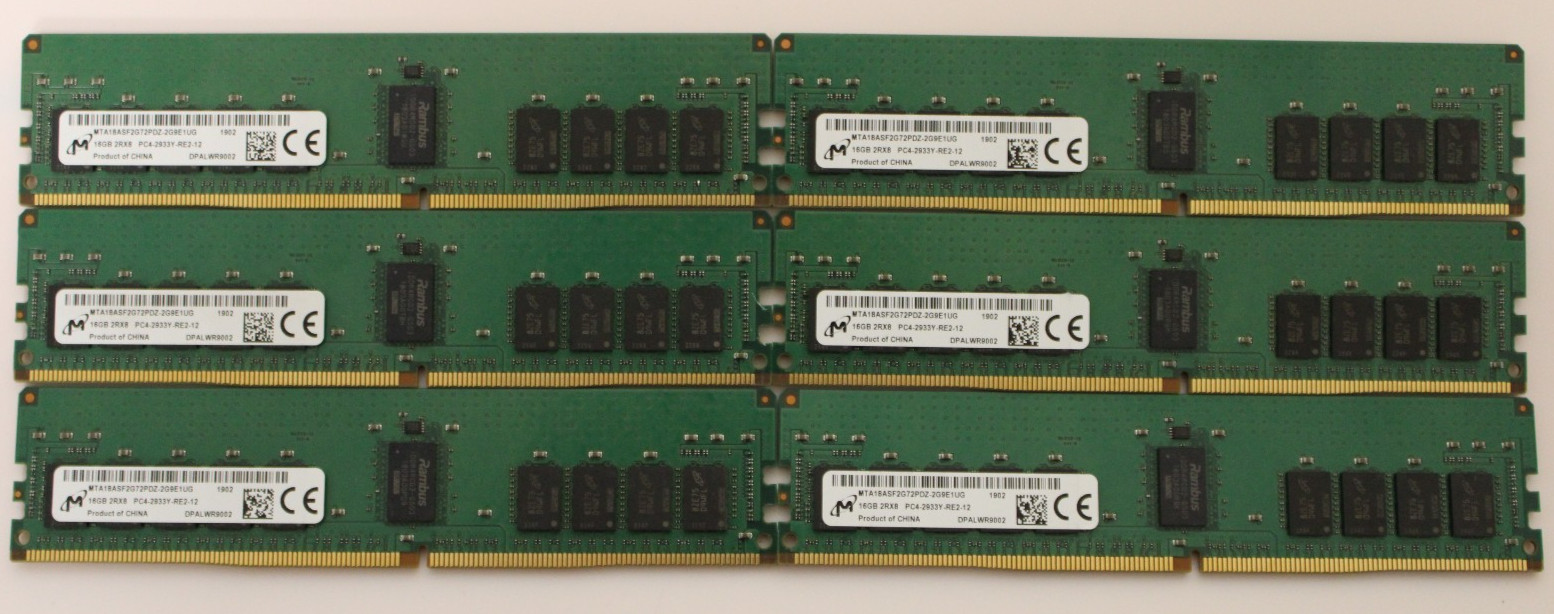 Lot of 6 Micron 16GB(96GB) DDR4 2933MHz RDIMM Server MM RAM MTA18ASF2G72PDZ-2G9