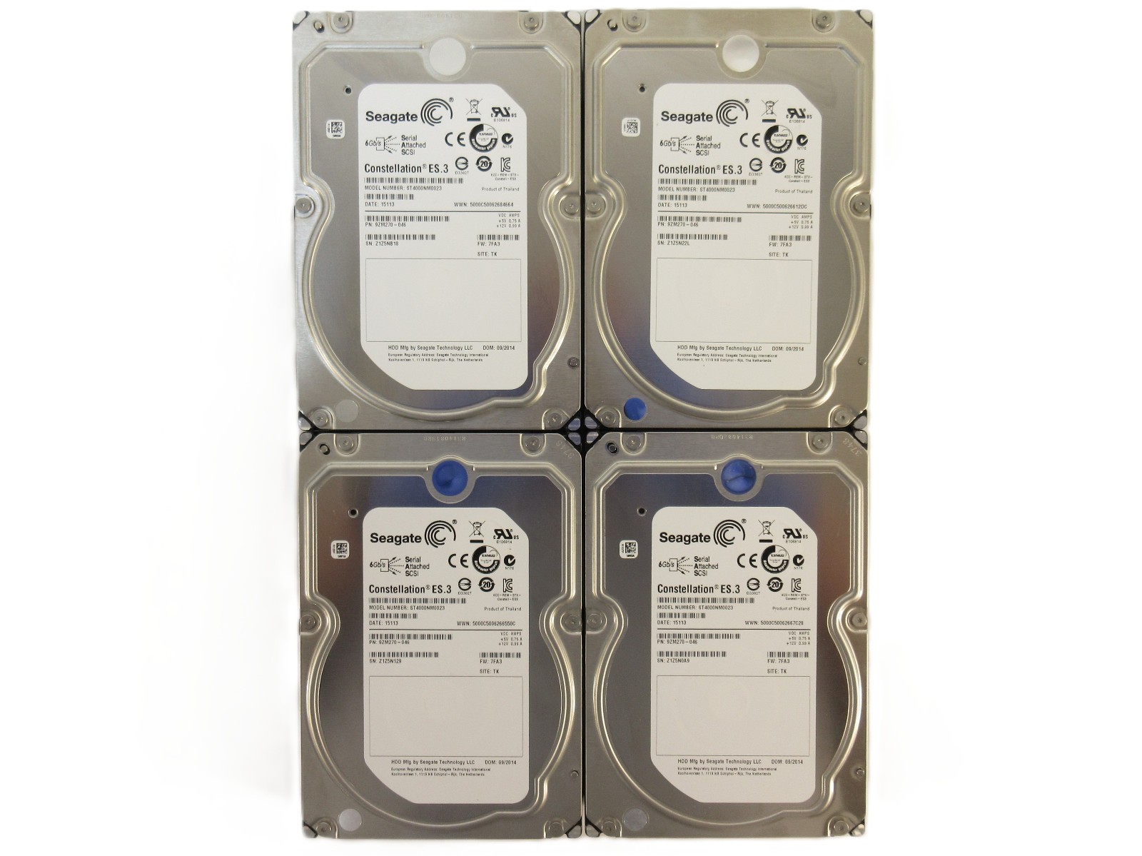 Lot of 4 Seagate Constellation ES.3 ST4000NM0023 4TB 7.2K SAS 6Gb/s 3.5