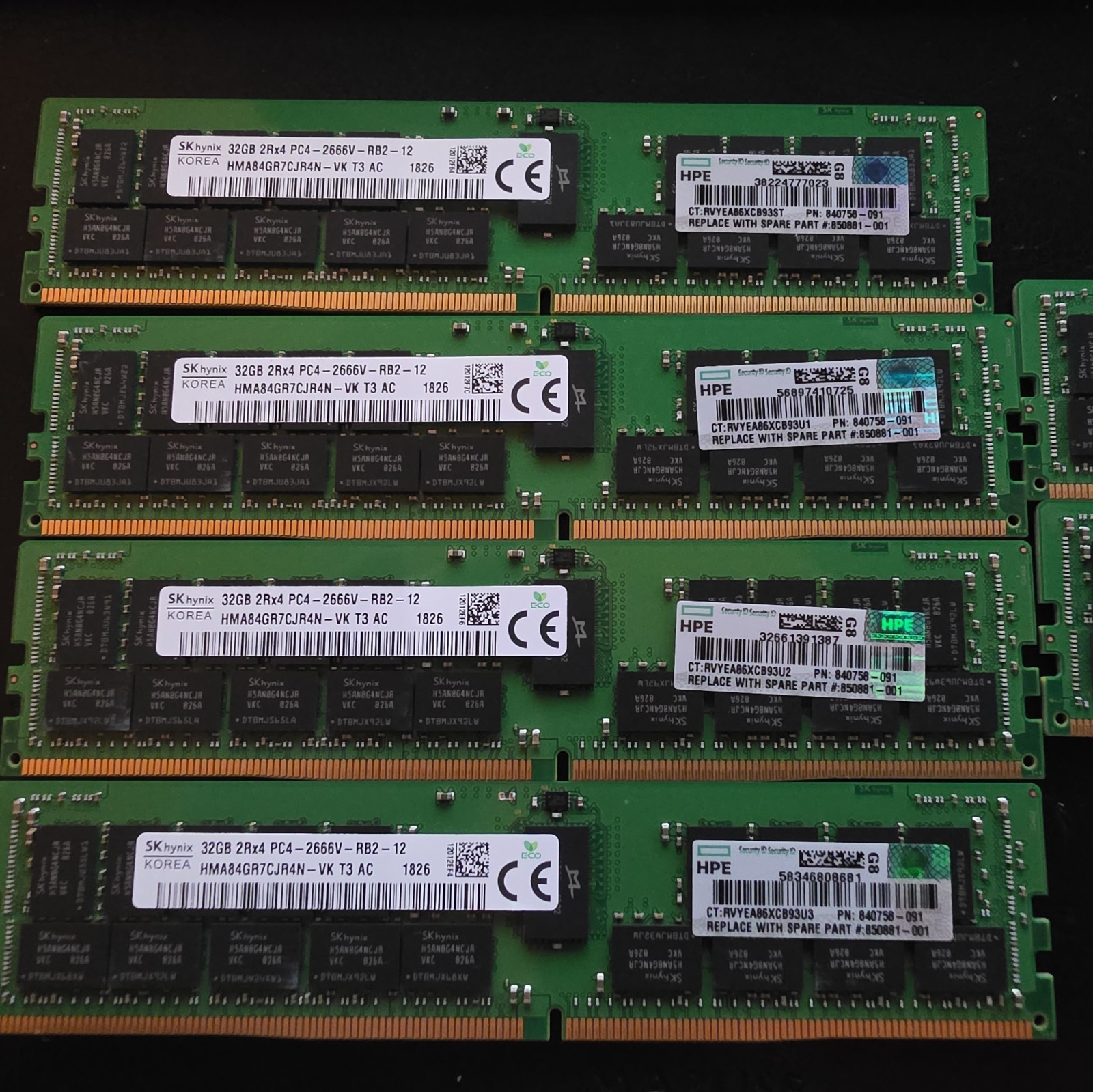 lot of 5 SK Hynix 32GB (160GB) PC4-2666V ECC Server RAM HMA84GR7CJR4N-VK Tested