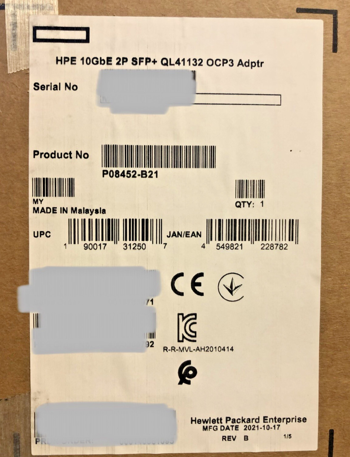 HPE 10GbE 2P SFP+ QL41132 OCP3 Network Adapter NIC 2 Port 10GE 10Gb 10G OCP 3 HPE 10GbE 2P SFP+ QL41132 OCP3 Network Adapter NIC 2 Port 10GE 10Gb 10G OCP 3