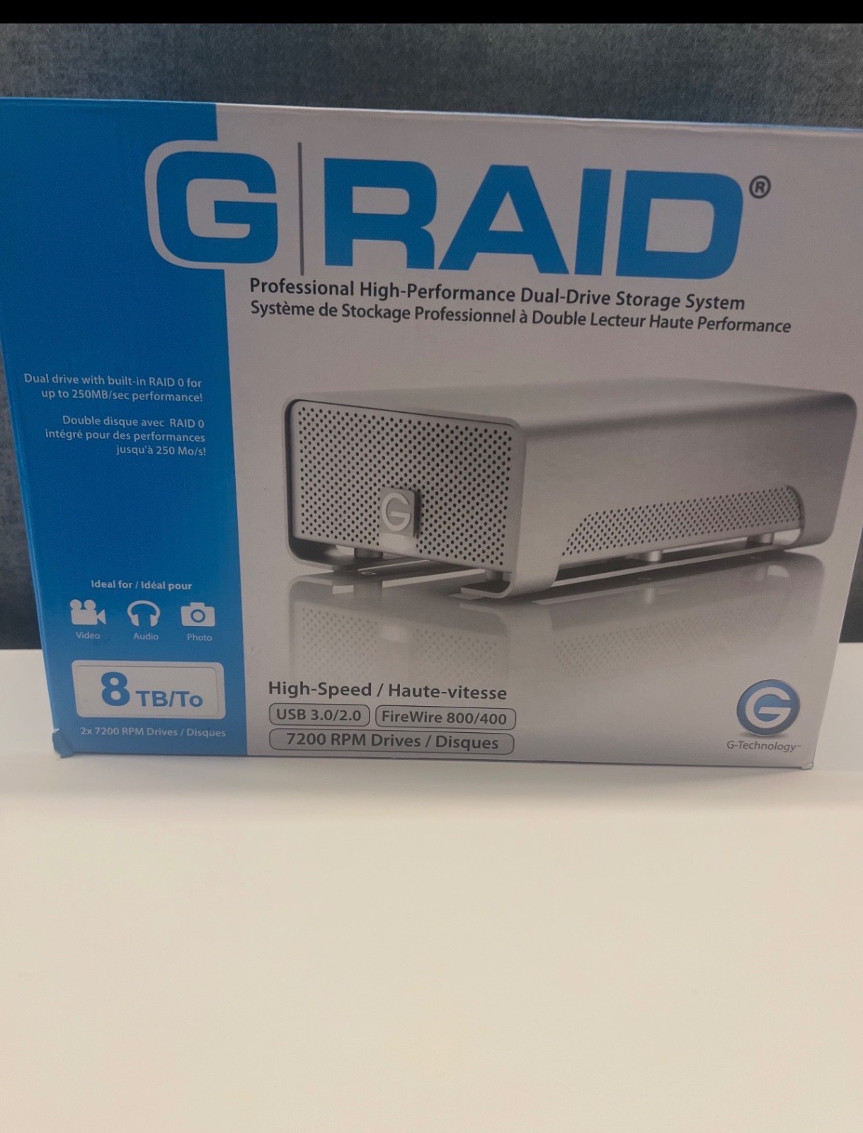 G-Technology 8TB G-RAID 2-Bay Thunderbolt 3 RAID Array Drive - Silver (0G05748)