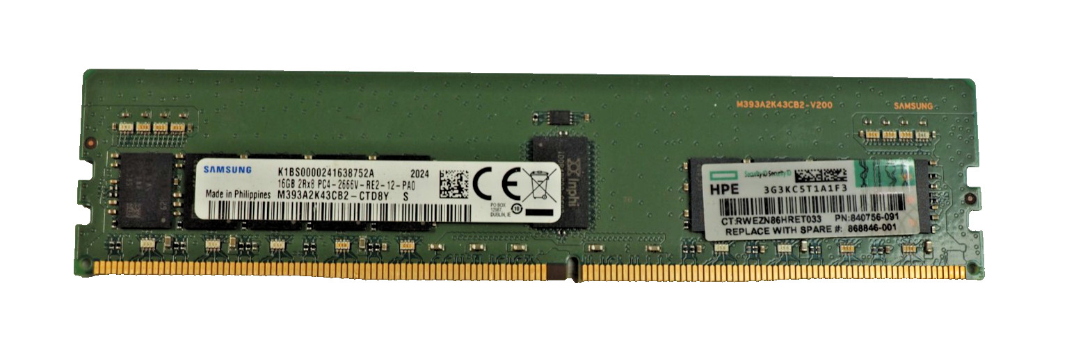 SAMSUNG M393A2K43CB2-CTD8Y 16GB 2Rx8 PC4-2666V ECC REG Server Memory RAM SAMSUNG M393A2K43CB2-CTD8Y 16GB 2Rx8 PC4-2666V ECC REG Server Memory RAM