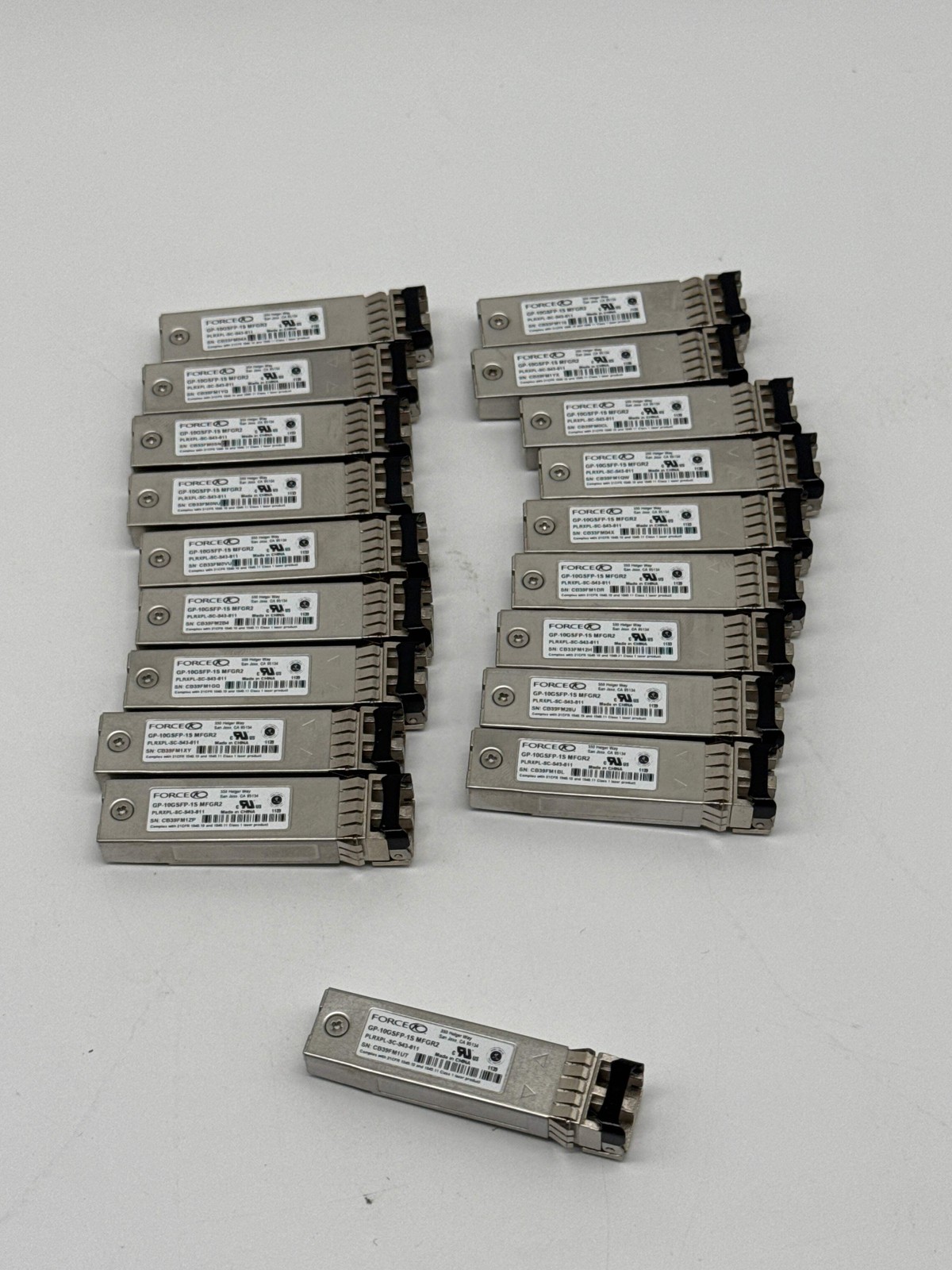 Force10 GP-10GSFP-1S 10Gb SFP+ 10GBASE-SR 850nm Transceiver Lot of 19 - Used