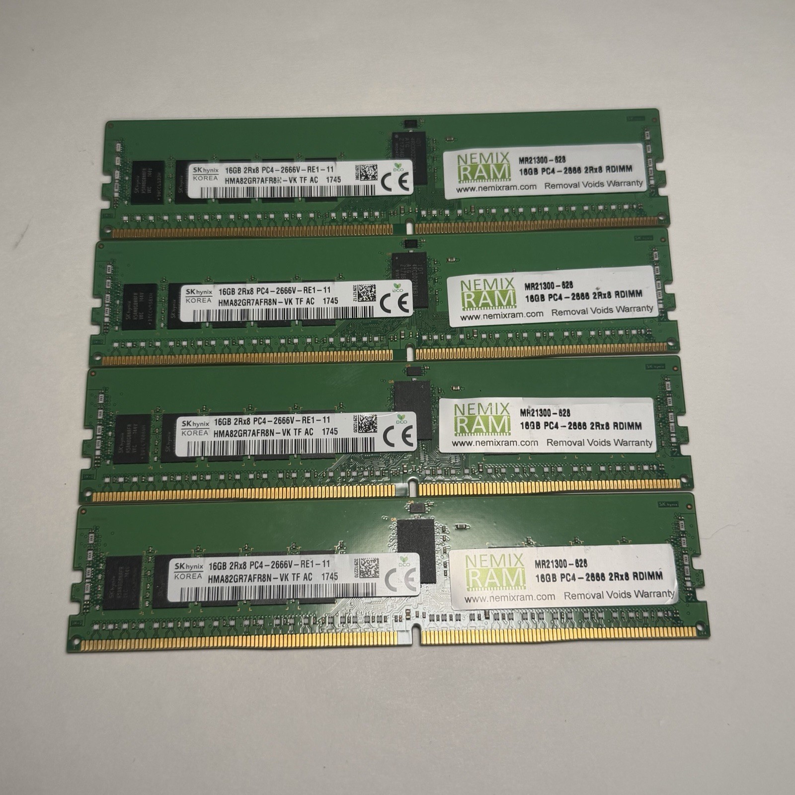 Lot of 4 16GB SK Hynix HMA82GR7AFR8N-VK 2RX8 DDR4 PC4-2666V RDIMM Server Memory Lot of 4 16GB SK Hynix HMA82GR7AFR8N-VK 2RX8 DDR4 PC4-2666V RDIMM Server Memory