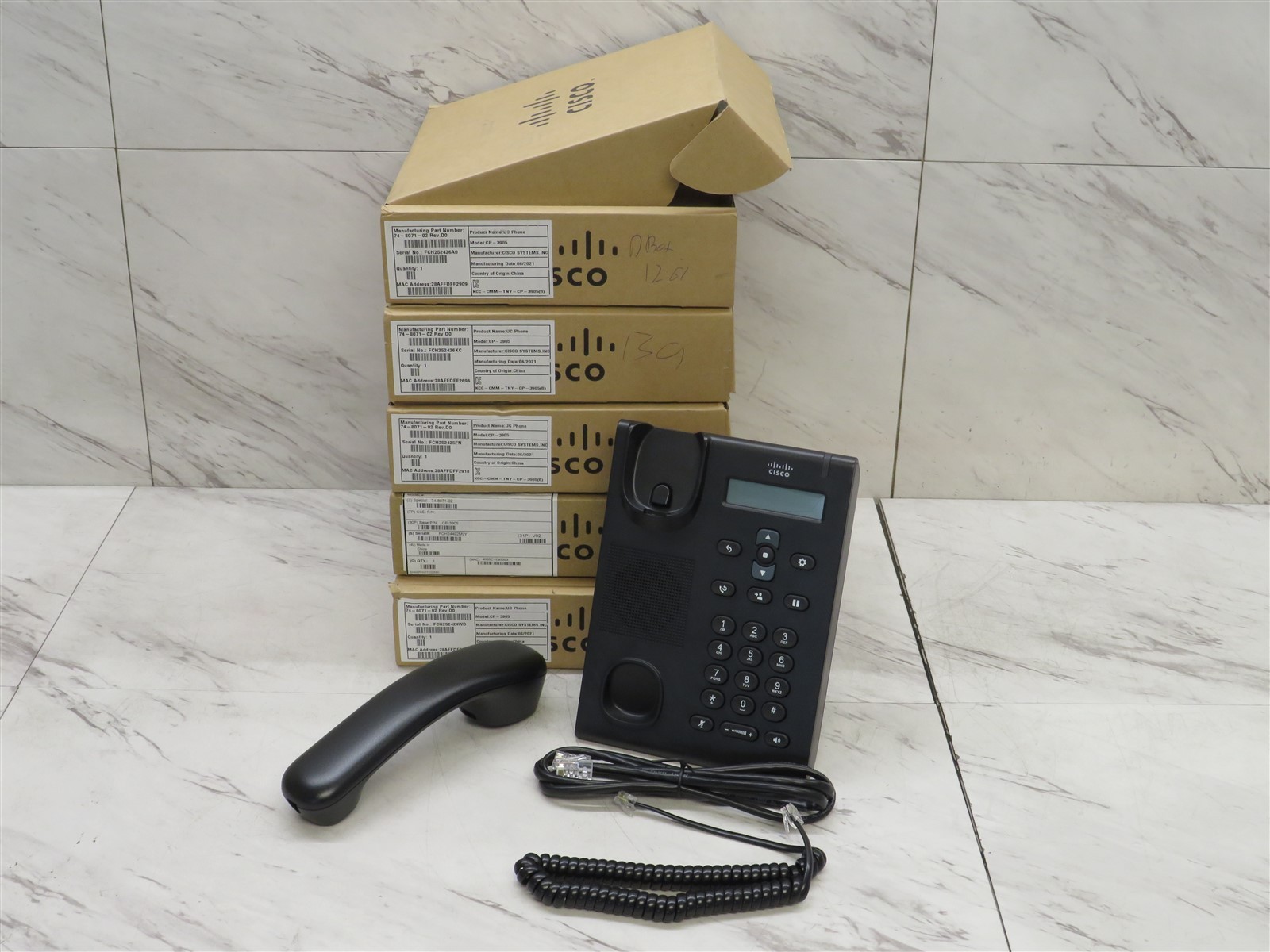 Lot of 5 Cisco CP-3905 Unified SIP VoIP IP Phones PoE Open Box