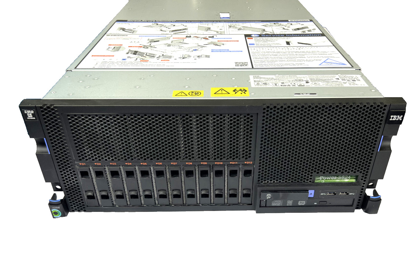 IBM Power S824 12Bay 4U Server - 2x Power8 CPU, 512GB DDR4, MT: 8286-42A IBM Power S824 12Bay 4U Server - 2x Power8 CPU, 512GB DDR4, MT: 8286-42A