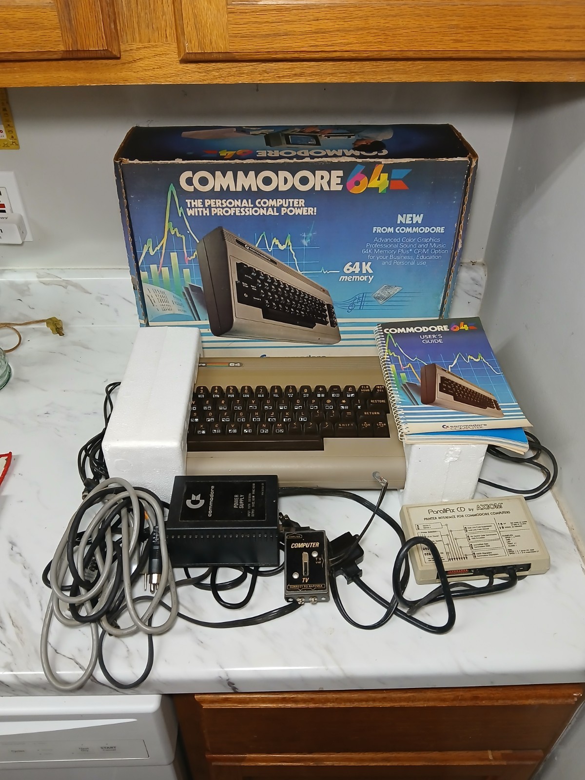 Vintage 1983 Commodore 64 Home Computer Model w/ Original Box, Cords, & Manual