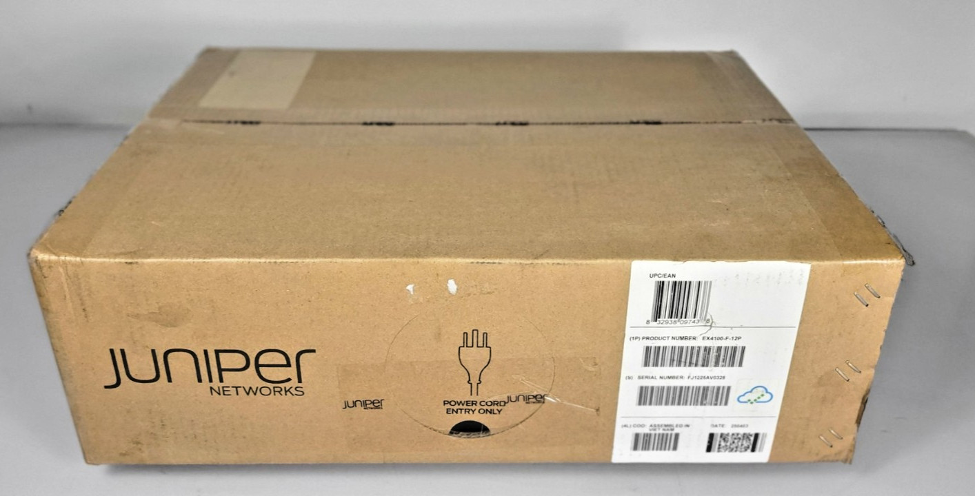 New Sealed Juniper EX4100-F-12P 12x 1GbE PoE 2x 10GbE uplinks 1 Year Warranty New Sealed Juniper EX4100-F-12P 12x 1GbE PoE 2x 10GbE uplinks 1 Year Warranty