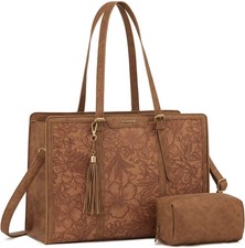 Laptop Bag for Women Vintage Leather Laptop Tote 15.6 inch Large Capacity Comput picture