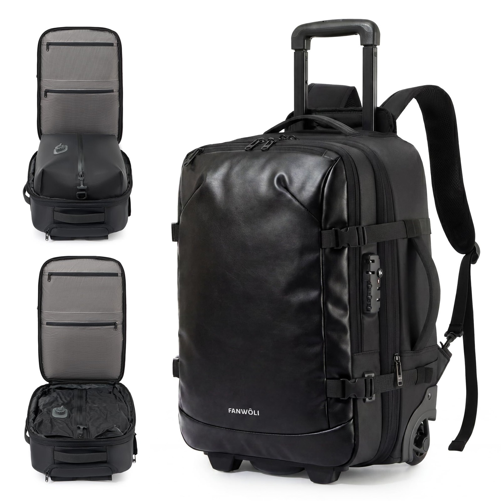 Rolling Travel Backpack with One-Button Vacuum System, 55L, Space Black Rolling Travel Backpack with One-Button Vacuum System, 55L, Space Black