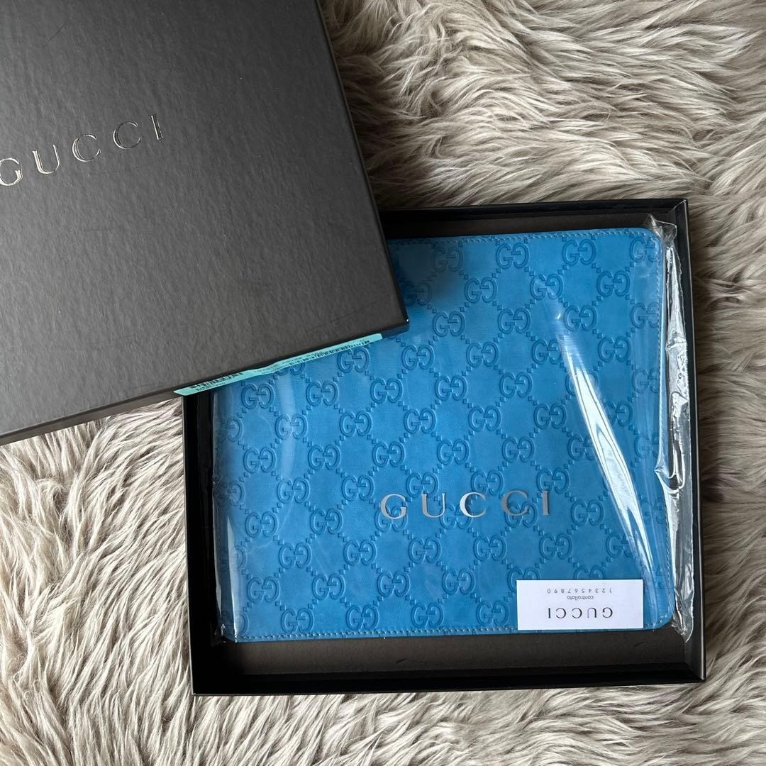 Gucci Leather Mouse Pad GG Monogram Blue Vintage Authentic Deadstock Not Used