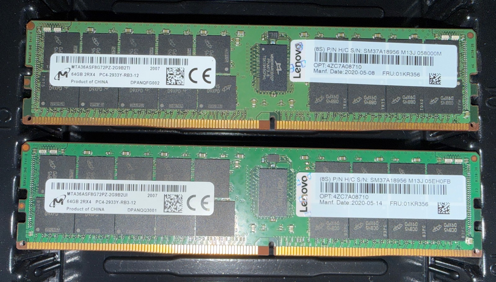 2x Micron 64GB PC4-2933Y-RB3-12 MTA36ASF8G72PZ-2G9 DDR4 Memory (128GB total)