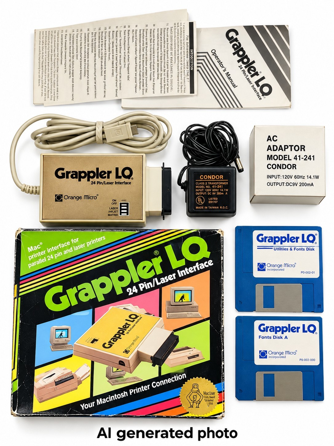 Orange Micro Grappler LQ 24 Pin Laser Printer Interface Vintage Mac Kit Boxed