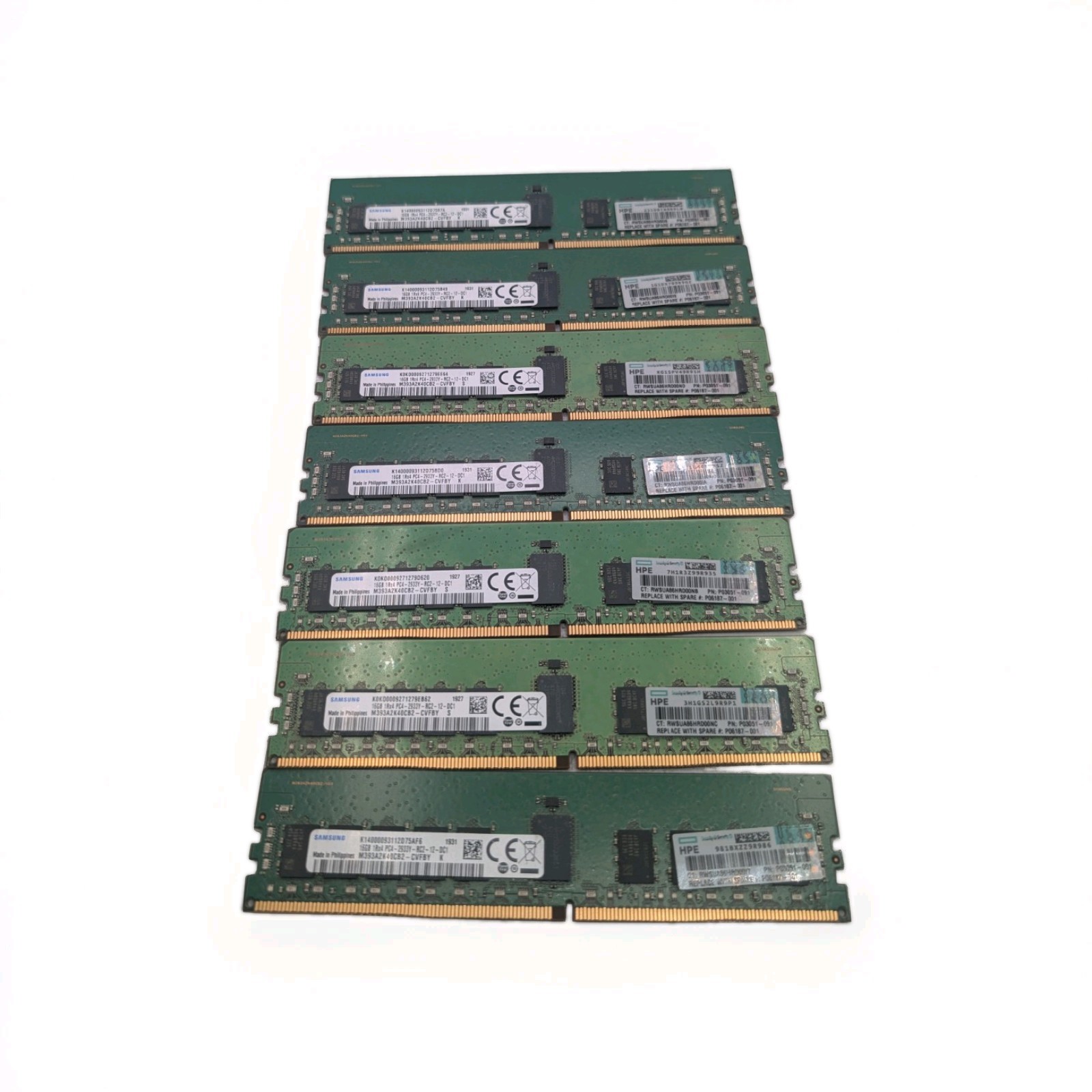 Lot of 7 Samsung 16GB 2933MHz 288-pin RDIMM DDR4 RAM memory (M393A2K40CB2-CVFBY)