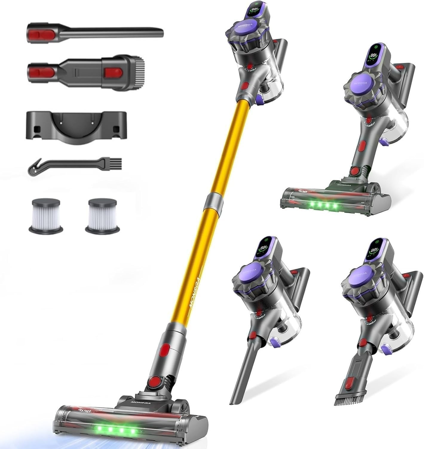 MONSGA Cordless Vacuum 45KPa 400W 50Min Anti-Tangle Charging Dock Pet Hair LED MONSGA Cordless Vacuum 45KPa 400W 50Min Anti-Tangle Charging Dock Pet Hair LED