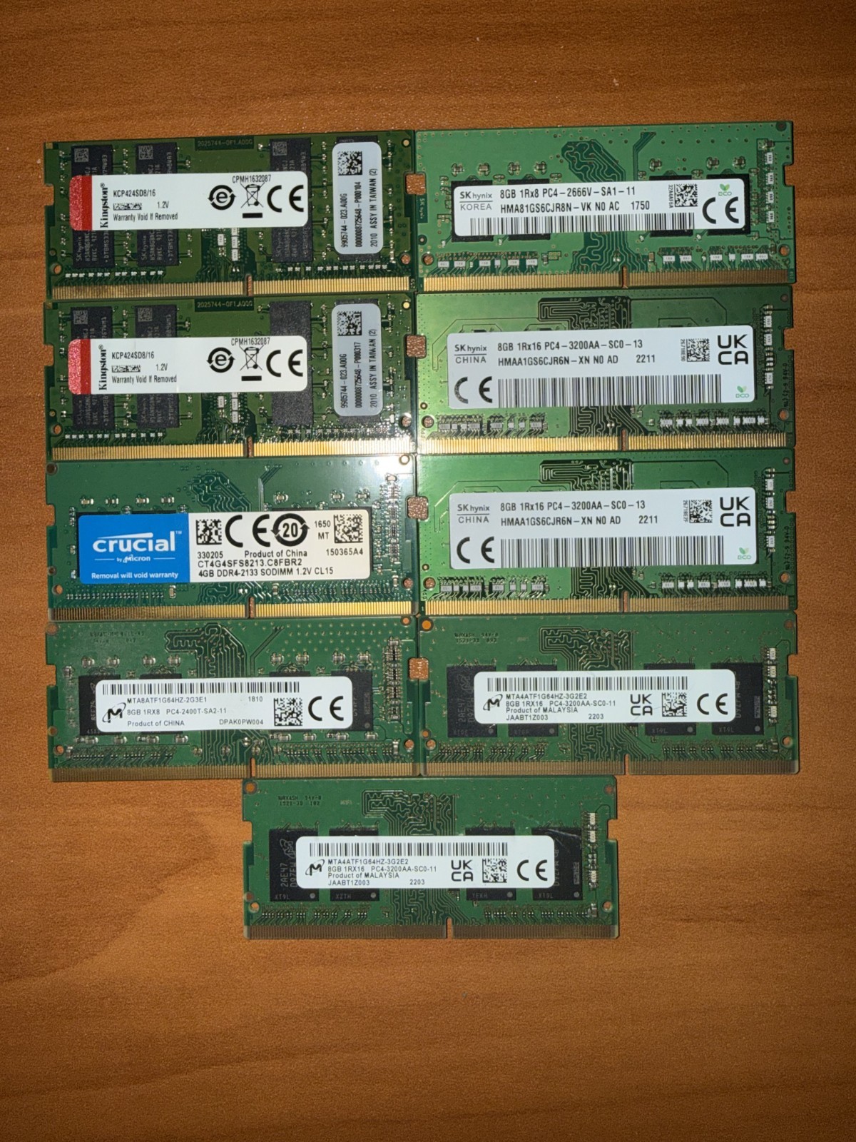 Lot of DDR4 Sodimm Laptop Ram (8-8GB sticks) (1-4GB Stick)