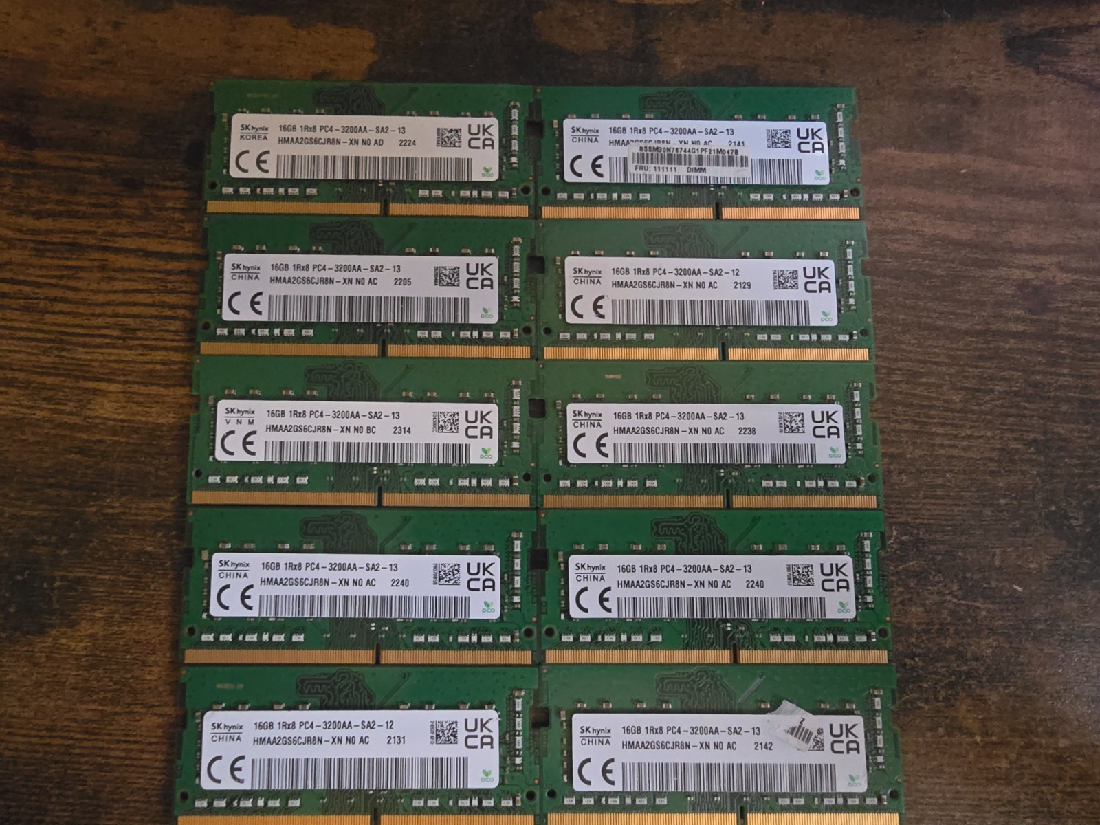 Lot of 10 - SK Hynix 16GB (1x16GB) PC4-25600 (DDR4-3200) SODIMM HMAA2GS6AJR8NXN Lot of 10 - SK Hynix 16GB (1x16GB) PC4-25600 (DDR4-3200) SODIMM HMAA2GS6AJR8NXN