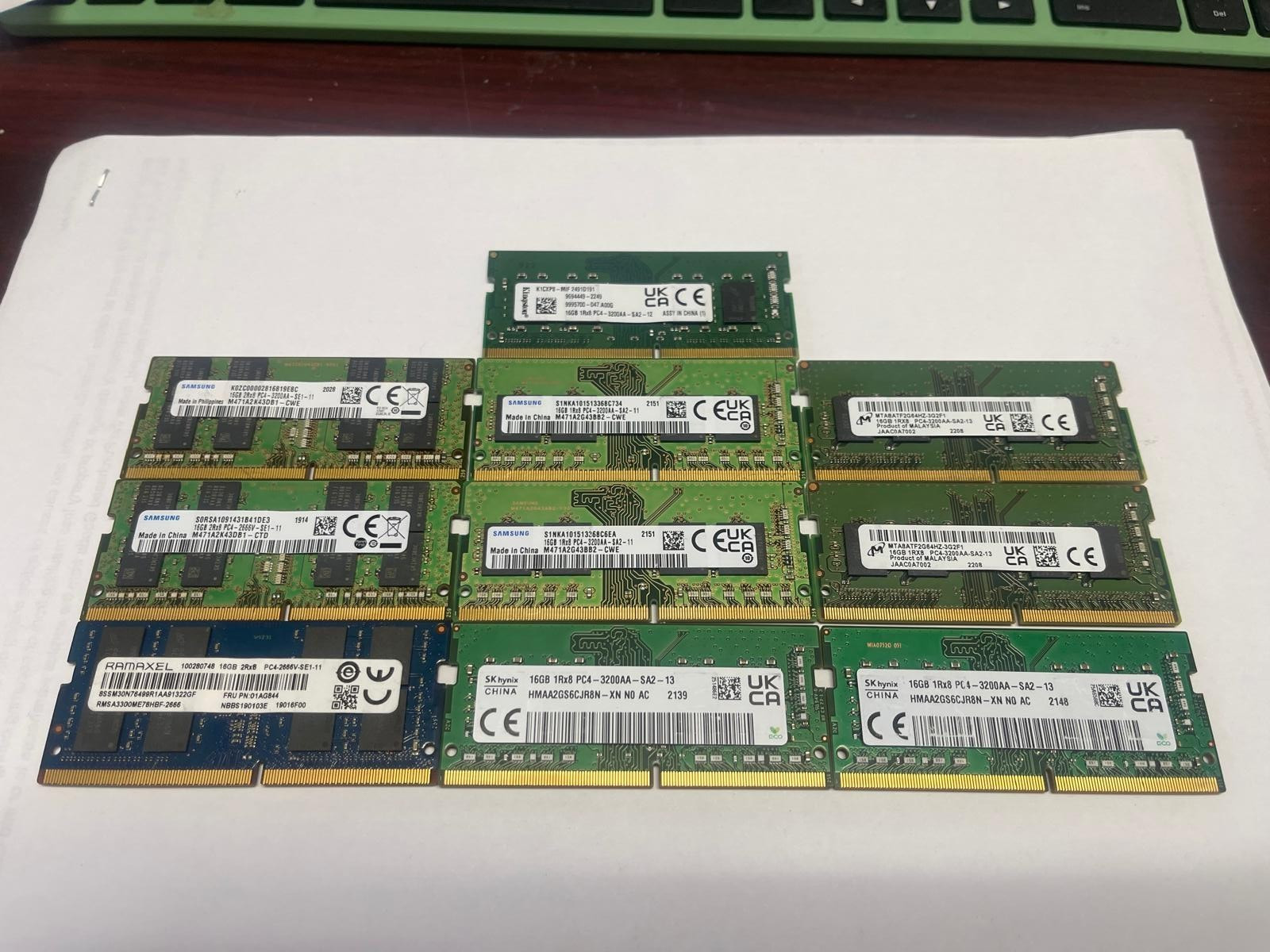 Lot of (10) (10*16Gb) mixed brands DDR4 Memory PC4-3200AA\\2666V Lot of (10) (10*16Gb) mixed brands DDR4 Memory PC4-3200AA\\2666V
