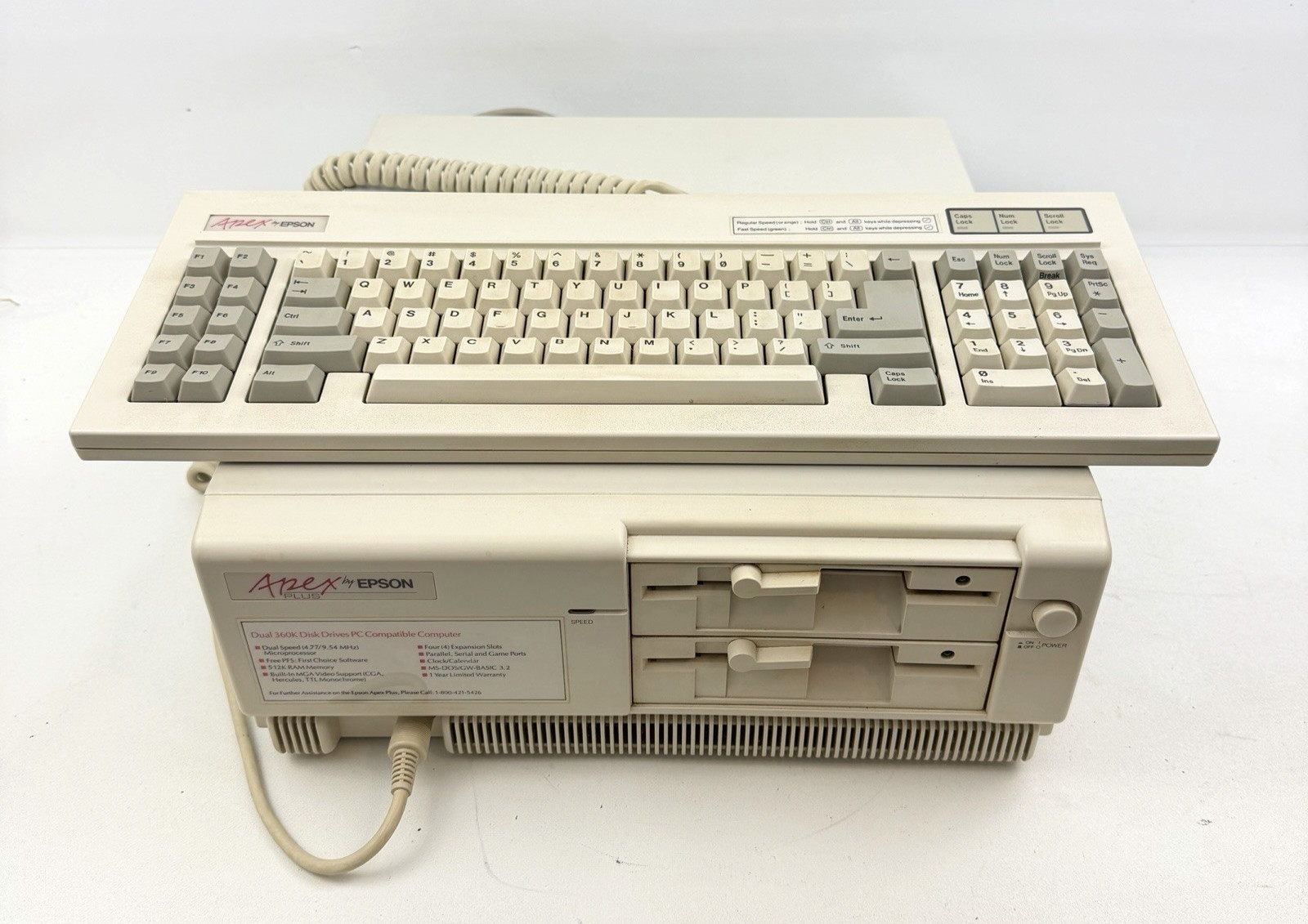 Vintage Epson Apex Plus AP3001A Dual 360K Disk Drives PC w/ Epson Apex Keyboard 