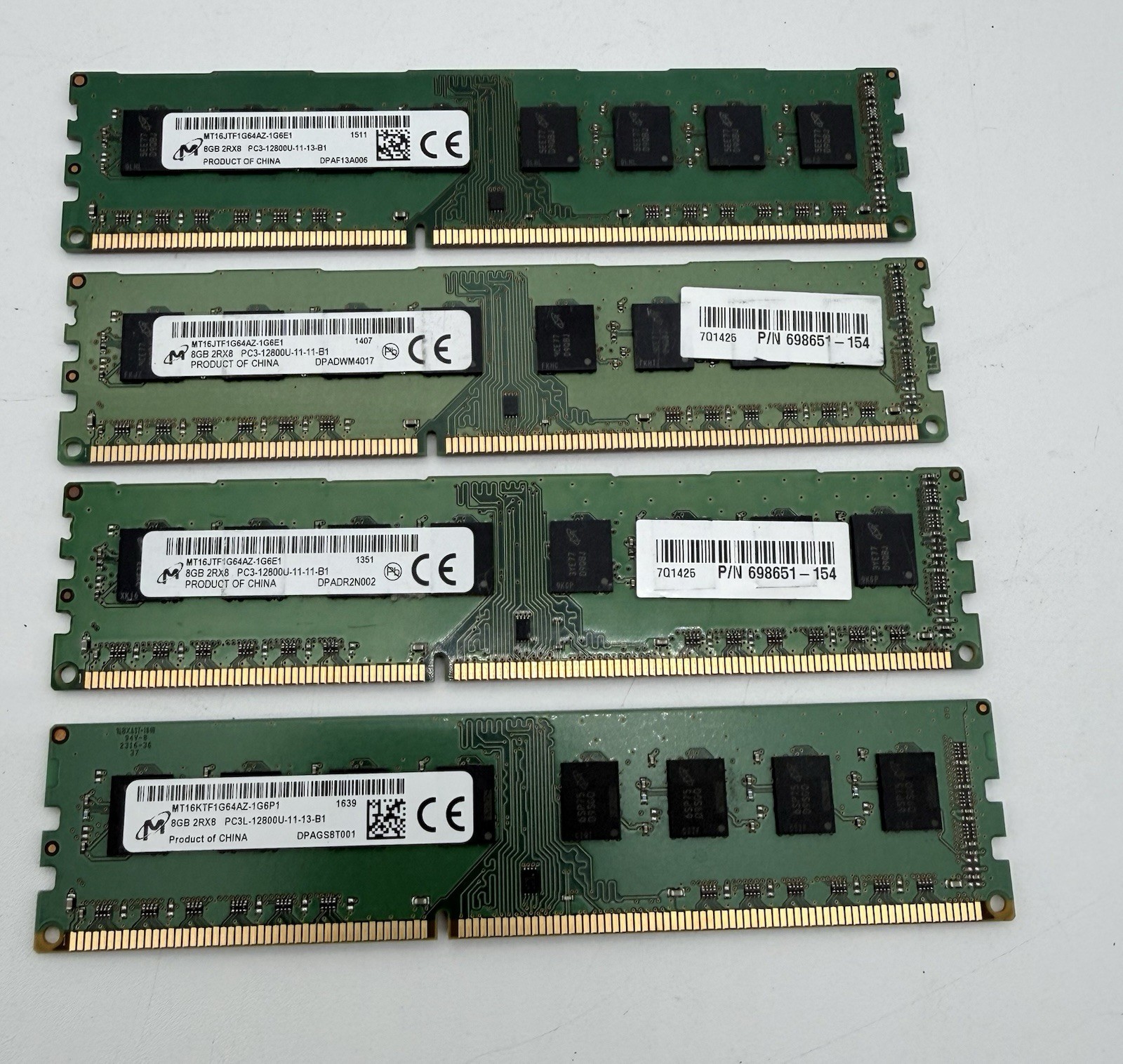 Micron 32GB DDR3 Desktop RAM Lot (4x8GB) PC3-12800U 1600MHz Trested, Working