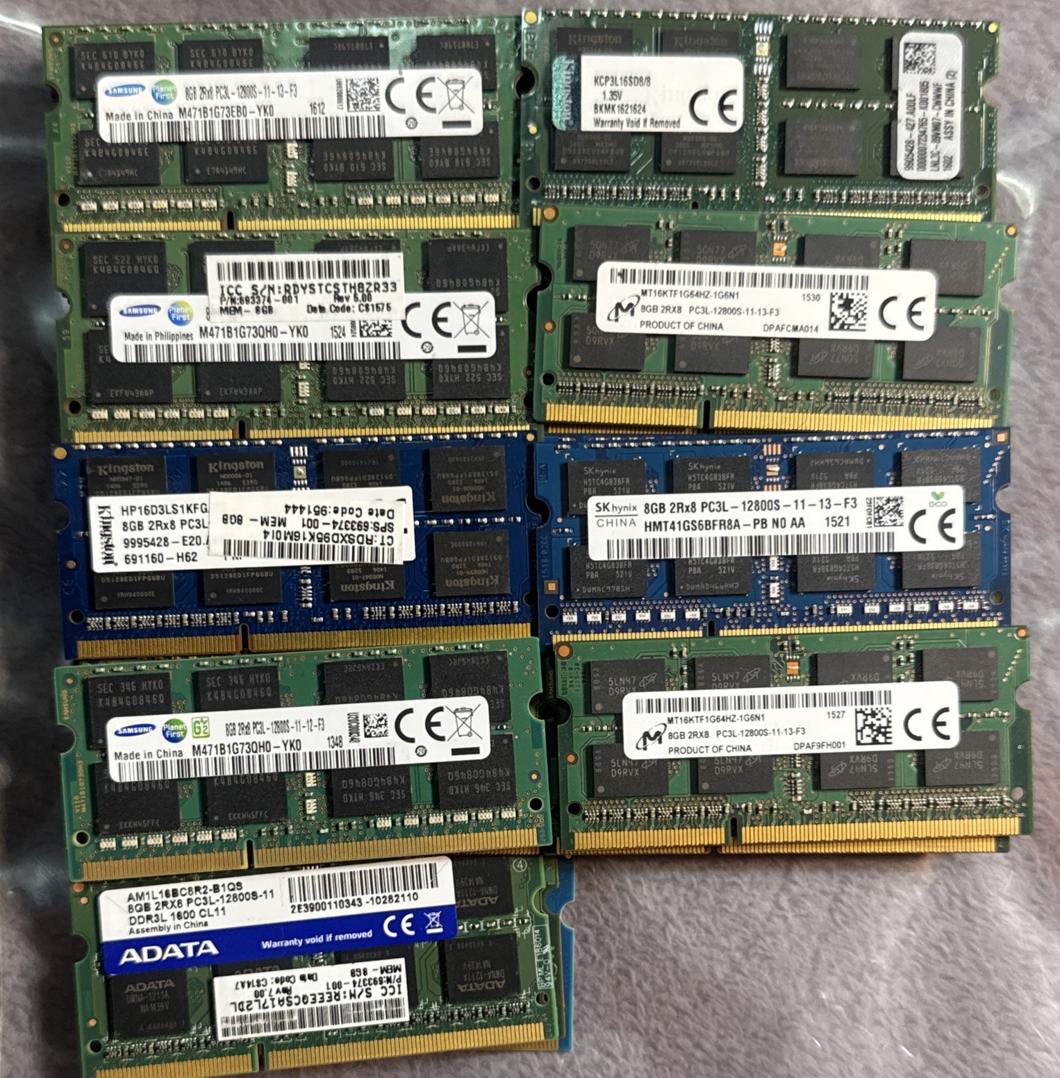 Lot 43 Mixed Brands Micron MT16KTF1G64HZ-1G6N1 8GB 2Rx8 PC3L-12800S-11-13-F3 RAM Lot 43 Mixed Brands Micron MT16KTF1G64HZ-1G6N1 8GB 2Rx8 PC3L-12800S-11-13-F3 RAM