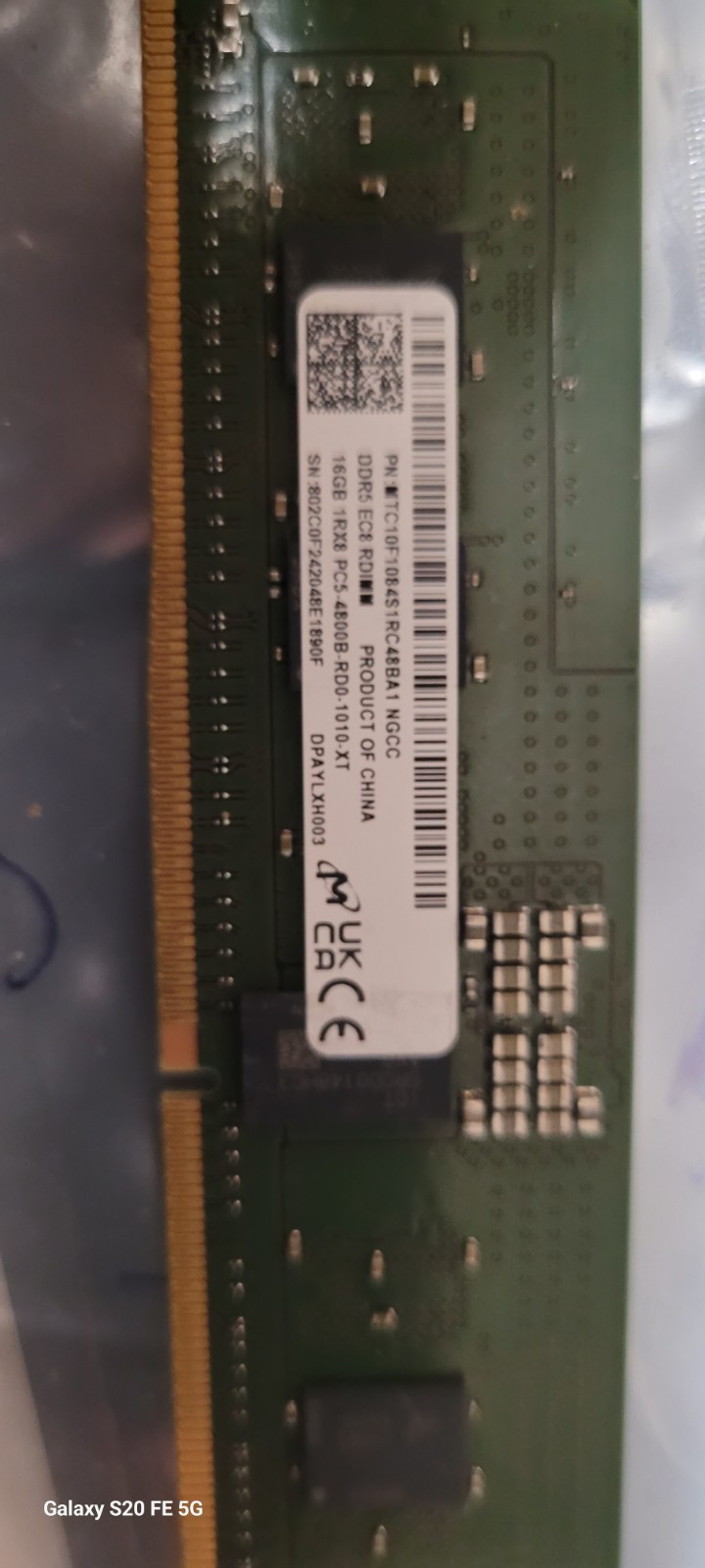 MICRON 16GB DDR5 1Rx8 PC5-4800B ECC RDIMM MTC10F1084S1RC48BA1 NGCC