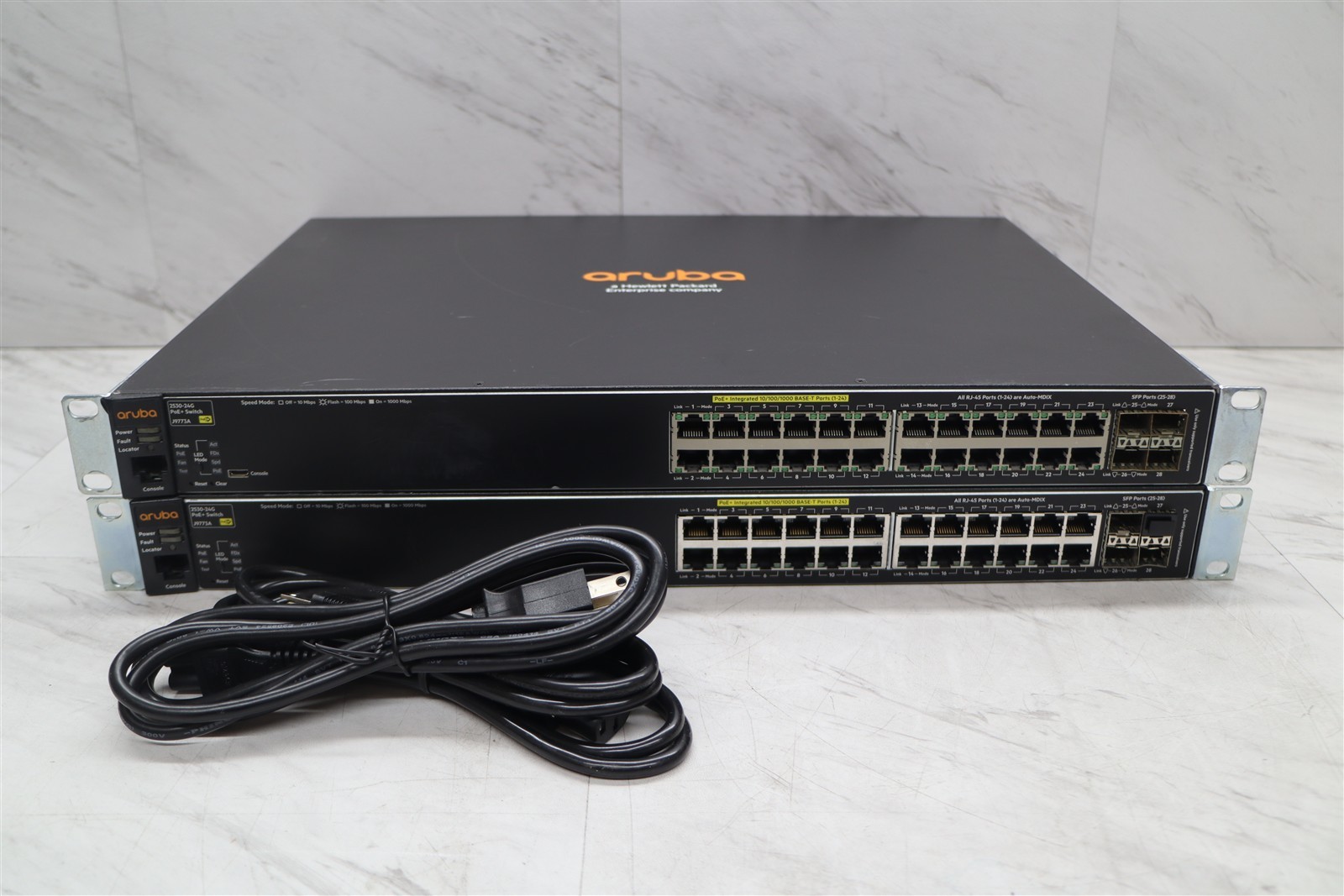2 LOT HP Aruba 2530-24G PoE+ J9773A 24-Port Gigabit Network Switch w/ Rack Ears
