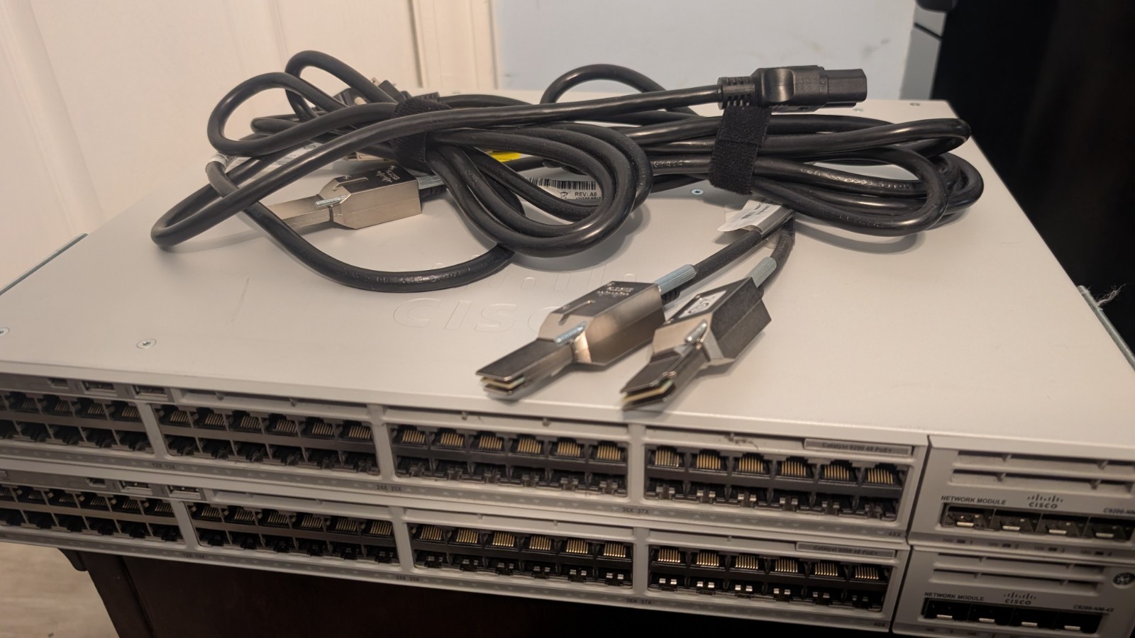 2x Cisco C9300-48-A Stack bundle with NM-8x, stacking modules & dual 1K PSU 2x Cisco C9300-48-A Stack bundle with NM-8x, stacking modules & dual 1K PSU
